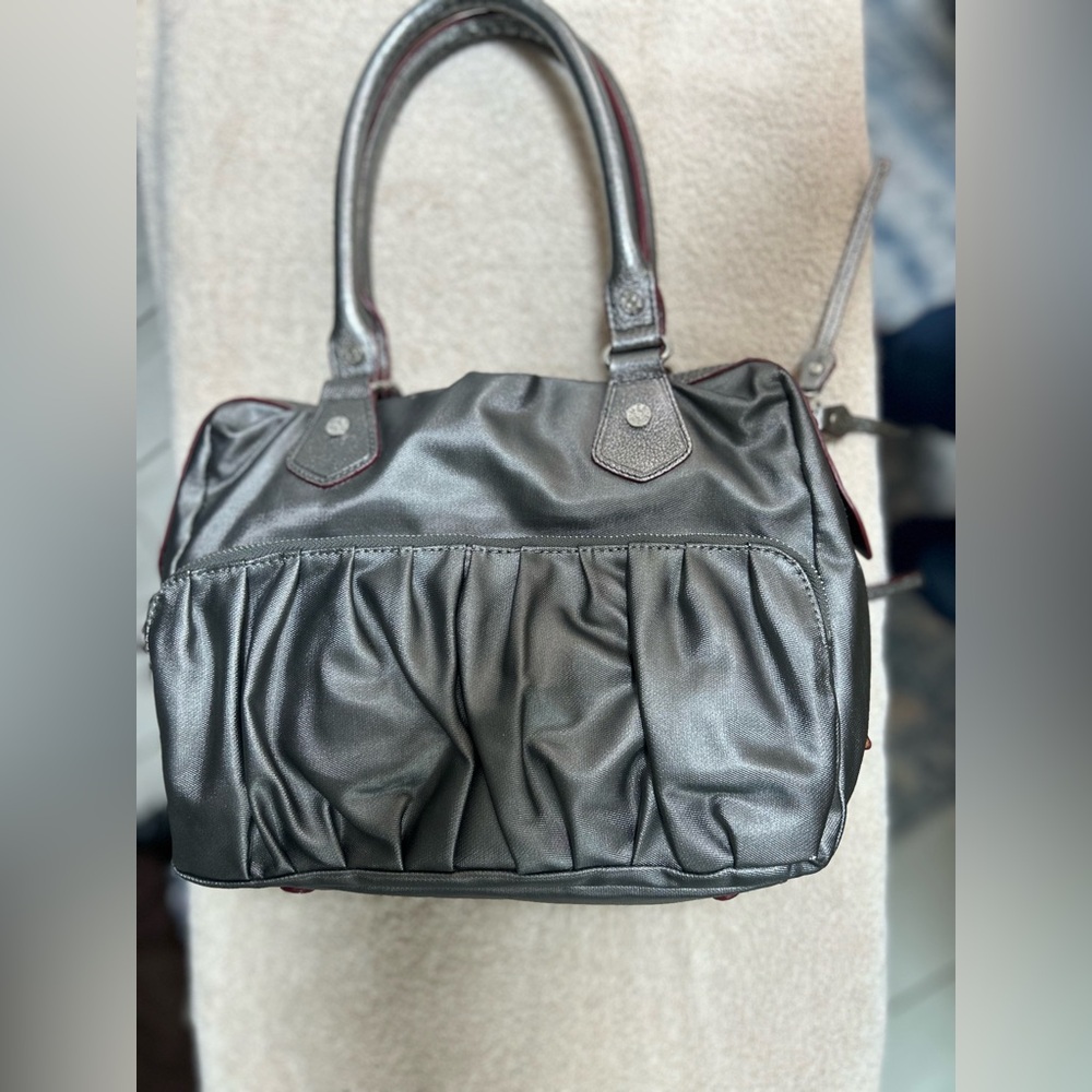 MZ WALLACE Jane Bedford pewter metallic nylon shoulder bags used once. Pockets!!
